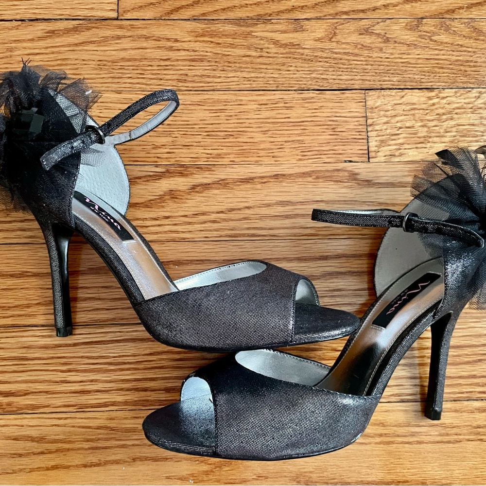 Nina Black High Heels with Peep-Toe and Ankle Strap